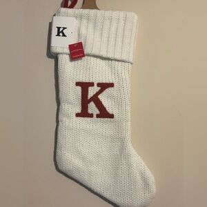New Wondershop Letter Initial "K” Monogram White Knit Christmas Stocking
